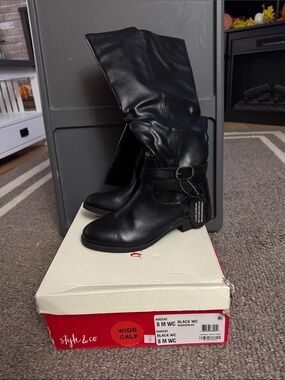 Style & Co. Black Mid‑Calf Buckle Riding Boots